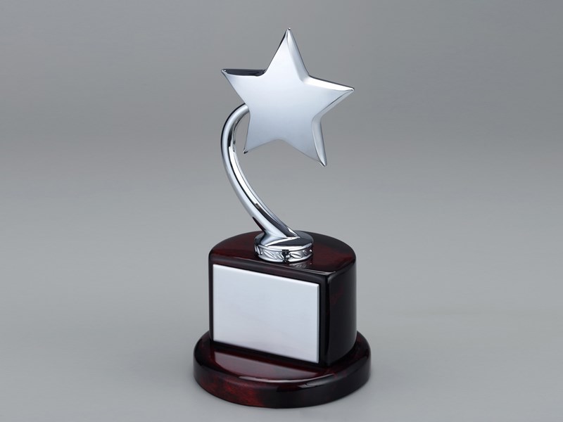 Silver Star on Semi circualr wood base 