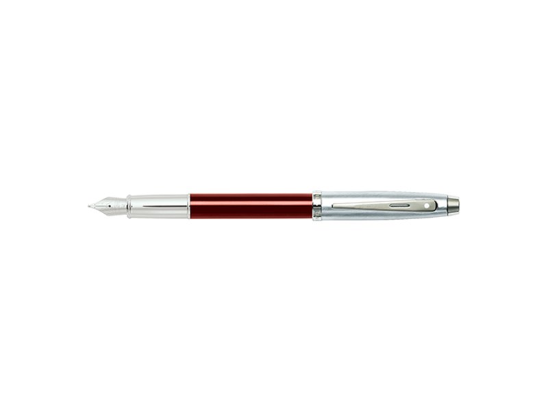 Sheaffer Translucent red barrel, brushed chrome cap featuring nickel plate trim FP